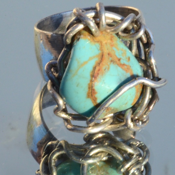 Conceptual Subculture Jewelry - Arizona Turquoise Ring Custom Ring Untreated Handmade Solid Sterling Silver 925